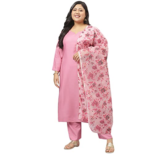 Image of Stylum Women's Plus Size Rayon Solid Straight Kurta Pant With Dupatta