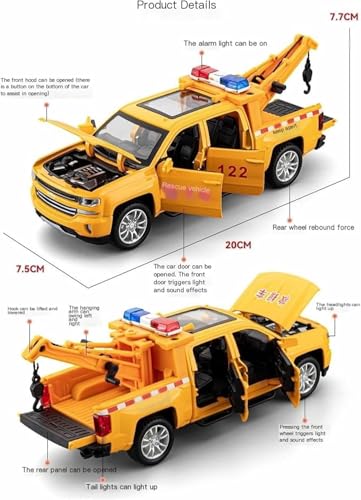 Image of Invite Enterprise Compatible for 1:28 Chevrolet Rescue Crane Toy Car Model, Diecast Collectible Pull Back Model Car with Sound and Light, Toy Gift Vehicles for Adults Kids Boys Girls【Multicolour】