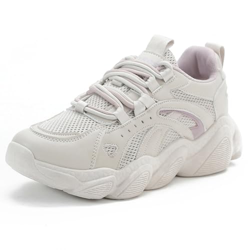 Fashion Breathable Mesh Lace Up Chunky Platform Sneakers for Womens Lightweight Soft Non-Slip Round Toe Walking Running Casual Sport Gym Sneakers