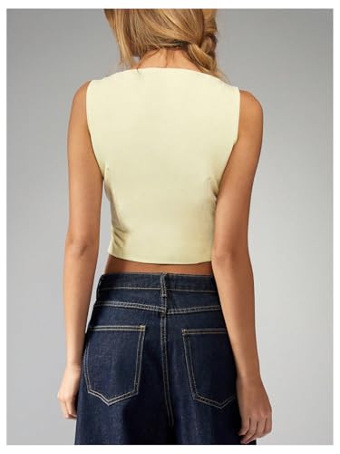 GORGLITTER Women's Button Up Vest Tops Sleeveless Asymmetrical Suit Vests Work Office Waistcoat3