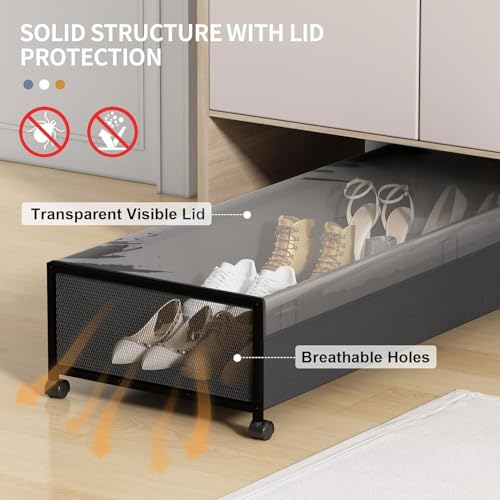 Under Bed Storage Containers with Wheels Large Underbed Shoes Blankets Clothes Toy Storage Drawers for College Dorms Bedrooms Nursery Rooms Organization (Black 2 Pack, 7.5in height(36"x16.6"x7.48")) by Eastherry - Image 5