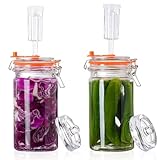 SwiftSlot 1L Fermentierglas Set mit Gäraufsatz & Gewicht – Fermentationsglas für Sauerkraut, Kimchi, Kombucha, Gurken uvm. (2er-Pack)