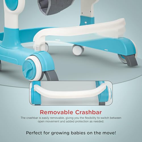 Image of Baybee Baby Walker with Rocker, Kids Walker with 3 Adjustable Height, Foot Mat, Rocking, Wheel Lock & Musical Toys| Activity Walker for Baby Kids | Push Walker Baby 6-18 Months Boy Girl (Blue)