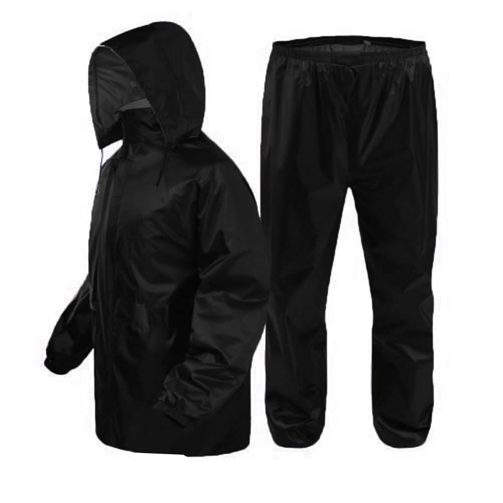 malvina Heavy Duty Windproof A-Line Raincoat Jacket with Tapping Inside Pant Rider Rain Suit (Black)-picture-26