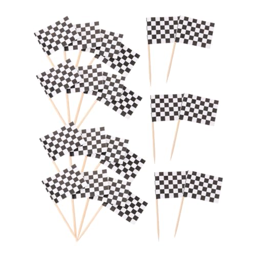 Cabilock 120 piezas Unidades Mini Banderas de Cuadros para Decoración de Cupcakes Doble Impresión Color Grueso Palillos para Fiestas Temáticas de Coches y Cumpleaños