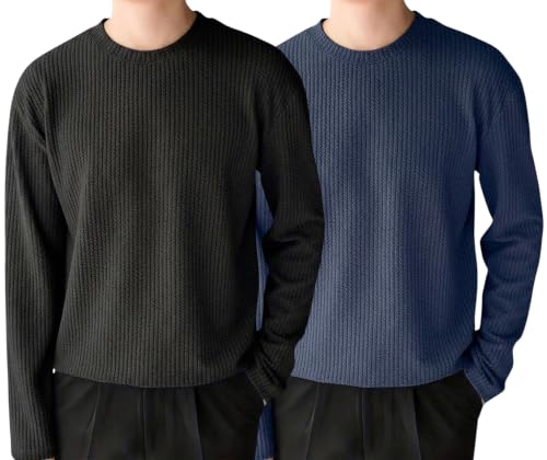 Image of Men's Polyester T-Shirt with Round Neck Long Sleeves Solid Pattern Regular Fit and Standard Length | Mans T Shirts for Casual