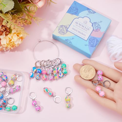 SUNNYCLUE 1 Box 20Pcs Stitch Markers Crochet Stitch Marker Cute Leverbacks Round Polymer Clay Beads Charms Clip On Removable Zipper Pull Charm Locking Knitting Markers for Yarns DIY Sewing Quilting - Image 3