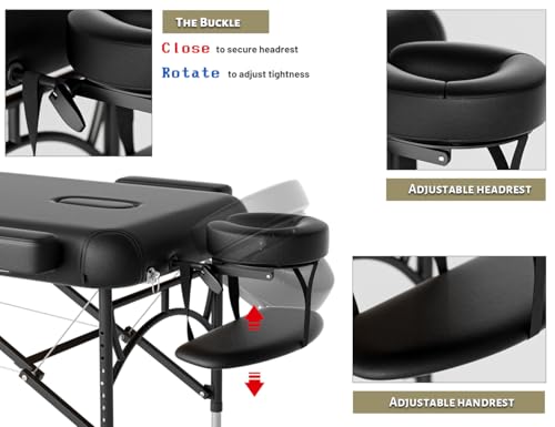 Image of 3 Fold Professional Massage Table Portable Hold Up to 1100LBS Black