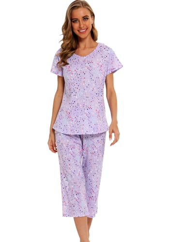 ENJOYNIGHT Womens Pajama Sets Cotton Summer Pjs Tops with Capri Pants Sleepwear3