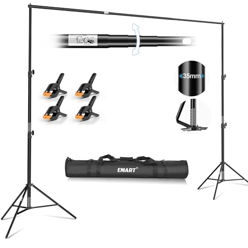EMART Support de Fond Réglable 3 x 3 m, Système de Support de Toile de Fond avec 4 Pinces et Sac de Transport pour Studio Photo, Photographie Portrait, Vidéo, Mariage