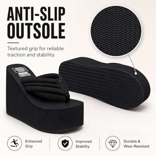 QZUnique Women Flip Flop, Thong Wedge Platform Sandals Arch Support Slippers High Heel Comfortable Cushion Shoes Summer Beach - Thumbnail 6