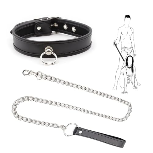FANSEELM BDSM Bondage Halsband Weiblich Punk Leder SM Halsband mit O-Ring Einstellbare Halskette Sklave Sexspielzeug (Schwarz)