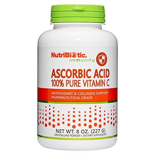 NutriBiotic Ascorbic Acid Vitamin C Powder 8 Oz | Pharmaceutical Grade L-Ascorbic Acid 2000 Mg Per Serving | Essential Immune & Antioxidant Collagen Support Supplement | Vegan Gluten & GMO Free