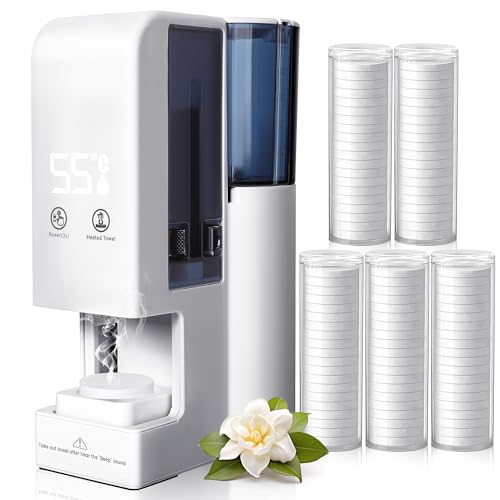 Hot Face Towel Heater Machine Automatic Disposable Towel Warmer with Steam 5-Second Heating 55C Constant Temperature Portable Face Towel Steamer (1PC Towel Machine+100PCS Towels)