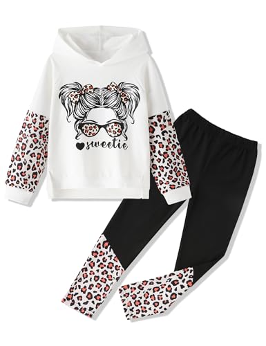 Image of Gaupafmb Girls Clothes Cool Girl Print Tie Dye Hoodie Pullover Sweatshirt Leggings 2PC Outfits