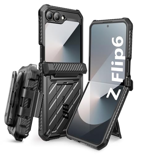 SUPCASE for Samsung Galaxy Z Flip 7 FE Case with Stand & Belt-Clip (Unicorn Beetle Pro), [Hinge Protection] [Front Screen Protector] Full Body Rugged Phone Cover for Galaxy Z Flip 6/5, Black