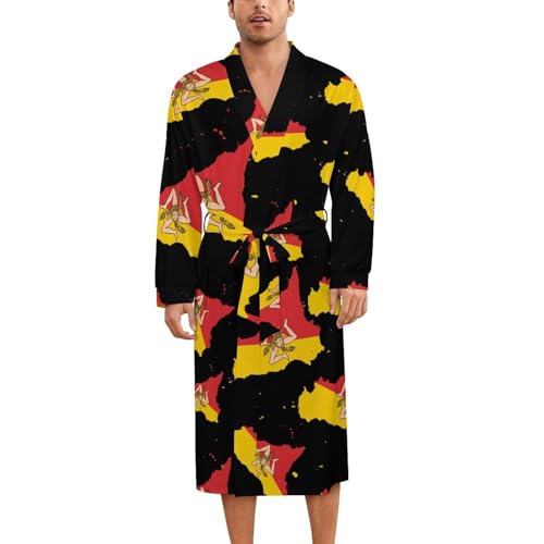 Flag Map of Sicilian Soft Robe Long Sleeve Bathrobes V Neck Sleepwear Spa Robes with Belt Men Woman
