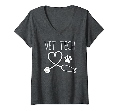 VET TECH LOVE TShirt, Animal Love Care Paw Print Regalo Maglietta con Collo a V