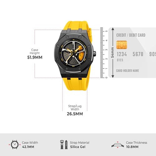 Image of SKMEI Men's Analog Sports Watch Waterproof LED Men's Watch New Wheels Rolling Creative Fashion Wristwatch 2359 (Yellow Silica Gel)
