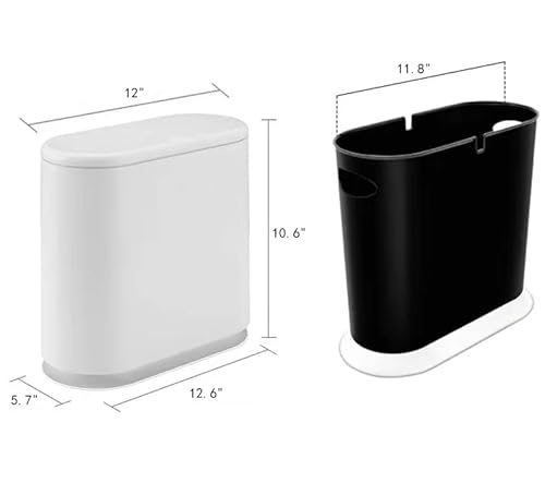 Baosia TRASH CAN-1 8 Liter White Rectangular Plastic Trash Can Wastebasket With Press Type Lid,2.1 Gallon Slim Trash Bin,Narrow Trash Can Waste Bins For Bedroom, Bathroom, Office,Kitchen,Powder Room thumb #1