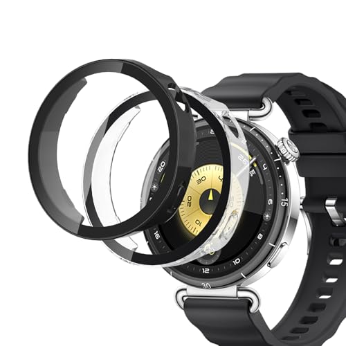 【2枚セッ】For HUAWEI Watch GT 6 41mm ケース ガラスフィルム+PCフレーム 一体型 保護フィルム Greerass 全面保護ケース 高透過率 全面保護 耐衝撃 指紋防止 撥水撥油 防水防塵 装着簡単 フイルム一体型ケース (ブラック＋クリア)のサムネイル