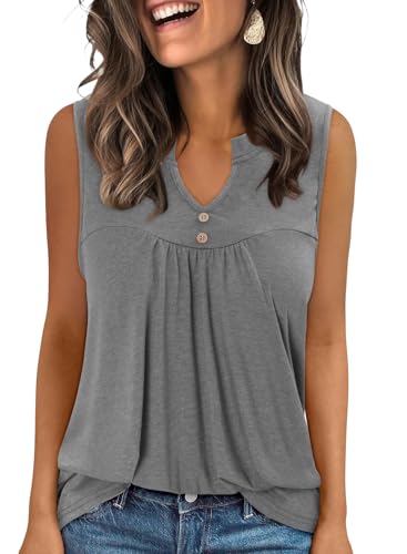 KISSMODA Tank Tops for Women Summer Casual Sleeveless Shirts Dressy Trendy V Neck Tunics Loose Notched Blouses S-3XL