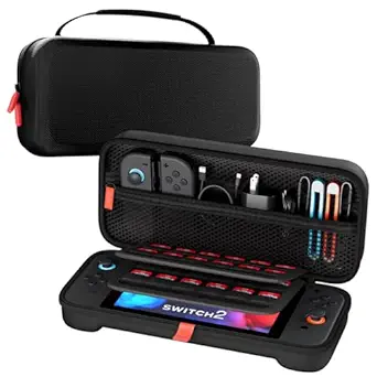 ProCase Carrying Case for Nintendo Switch 2 (2025) with 24 Game Card Slots, Hard Portable Travel Case Storage Bag Protective Pouch for 2025 Nintendo Switch 2 Console AC Adapter & Accessories -Black,L