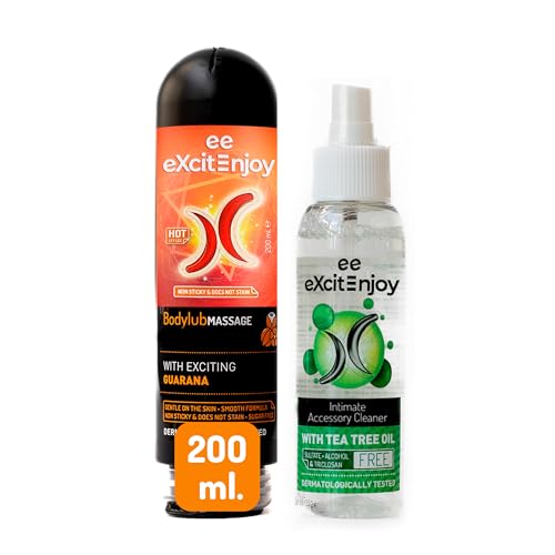 Excite Gel Lubricante íntimo pareja efecto calor con Guaraná + Limpiador spray hi-gienizante de accesorios íntimos con Árbol de Té | Vegano y Sin Alcohol