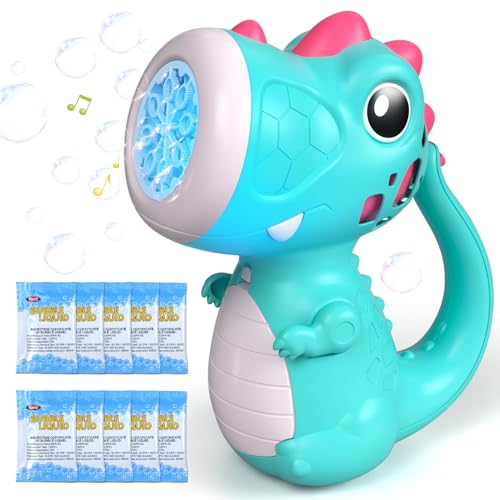 Image of Bubble Machine Wand for Boys Girls, Dinosaur Bubble Machine Maker Blower Toys with Light & Music, Toddler Outdoor Toys for 2 3 4 5 Year Old Boy Girl Birthday Gifts Bubble Solution - Blue