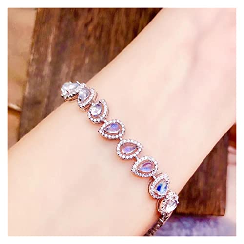 Pierre de lune bleu clair naturelle sur bracelet en argent 925