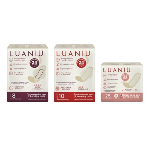 Cuidado Femenino, Personal Care Appliances Luaniu,Toallas femeninas orgánicas de bambú y maíz,Multipack (3), Pantiprotectores,Regular y Nocturna.