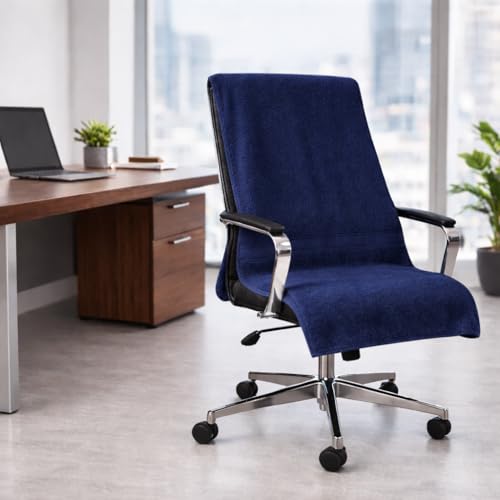 Image of Office Chair Towel | 500 GSM Towel with Tie Knot | Luxury Car Seat Towel Cover's | 100% Cotton Towel for Large Size | 70x140 CM | Pack of 1 - Dark Blue