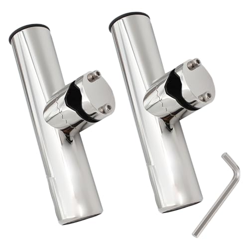 2PCS Fishing Rod Holder 316 Stainless Steel Clamp on Rod Holders for Boat 1-1/8 to 1-1/4 Rail Mount Rod Holder for Marine Boat Fishing Boat Pontoon Jon Boat