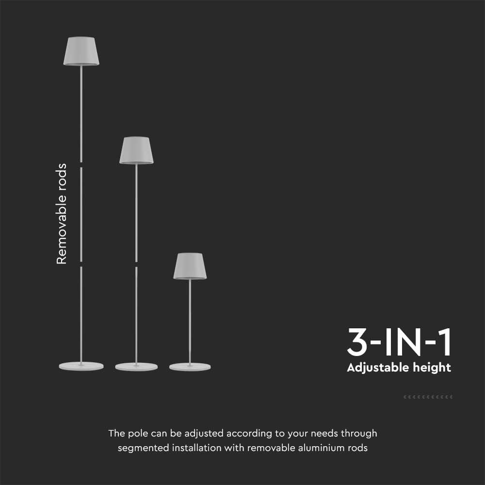 V-TAC Bezprzewodowa lampa podłogowa LED Akumulator - Regulowana wysokość – Biała aluminiowa lampa do użytku wewnątrz i na zewnątrz w domu i salonie – elegancki design