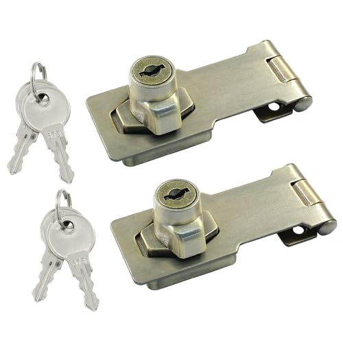 Image of Bivethoi 2Pcs Keyed Hasp Locks 3 Inch Twist Knob Keyed Locking Hasp, Stainless Steel Hasp LatchesKeyed Different for Small Doors, Cabinets (Antique Bronze)