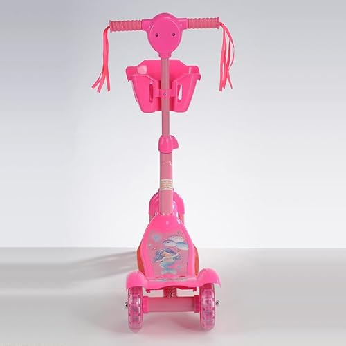 Patinete musical infantil com 3 rodas e cestinha rosa