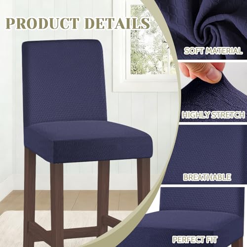 Image of Bar Stool Covers Counter Chair Slipcovers Set of 4,Navy | Stretch Barstool Seat Covers,Washable Removable Pub Tall Stool Slipcover,Bar Chair Cover for Kitchen Dining Room Cafe