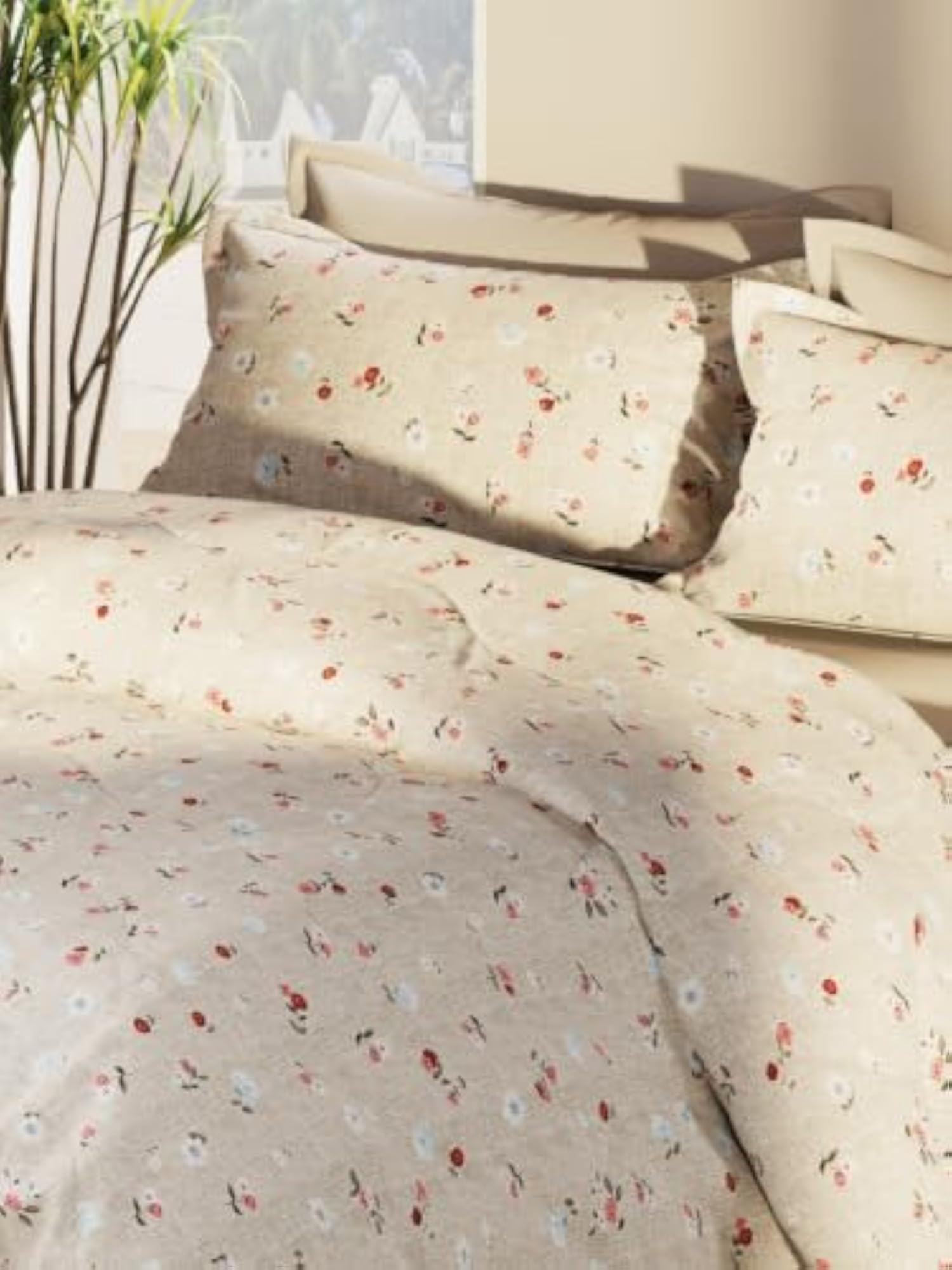 Super Soft Microfiber Double Comforter, Floral-Khaki
