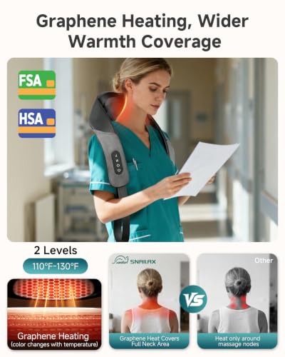 Image of Snailax Neck and Shoulder Massager with Heat, 4D Shiatsu, FSA Eligible | 2026 Upgraded Shiatsu Kneading, Graphene Heat, 4 Modes, 2 Intensities, 90-Min Cordless Use, Type-C Charging