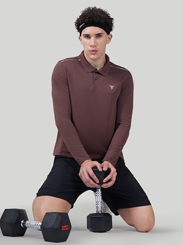 Image of TECHNOSPORT Men's Solid Full Sleeve Polo T-Shirt TECHNOCOOL+ Quick Dry Slim Fit Sports Tee for Travel Casual Smart Wear UPF50+ Anti Odour