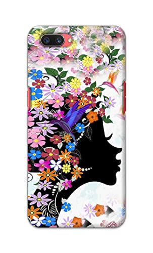 Image of Printed Hard Back Cover Case for Oppo A3s | Oppo A5 2018 | Realme C1 | Realme C1 2019 Back Cover (Floral Hairstyle Girl) -1803
