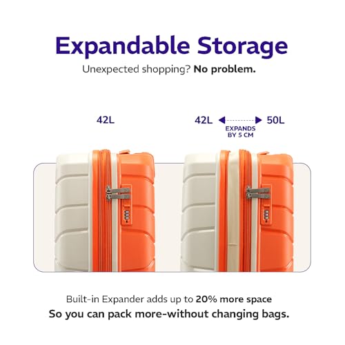 Image of Provogue Cascade Hard-Sided PP 55 Cm Suitcase /Cabin Trolley Bag Small| Expandable Space with 8 Wheels Trolley Bags for Travel |Combination Lock|5 Year Warranty (Timberwolf Grey /Burnt Orange)
