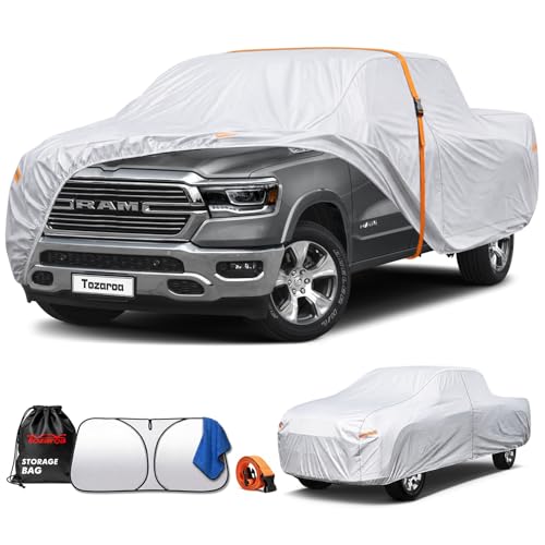 Tozaroa Car Cover Waterproof All-Weather Heavy-Duty Outdoor Full Exterior Automobiles Truck(Length 229-242 inch) Max Cab with Windshield Sun Shade Universal Fit F150 Ram 1500 etc