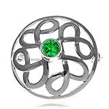 Alexander Castle 925 Sterling Silver Celtic Brooch for Women - Ladies Brooch Pin with Green Cubic Zirconia & Jewellery Gift Box - 28mm