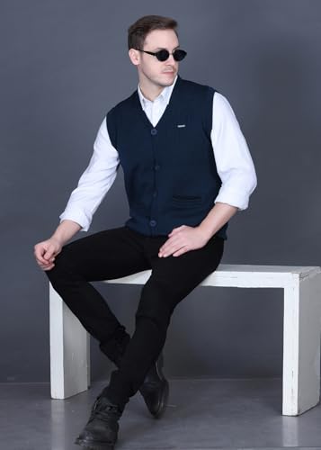 Image of V Neck Cardigans for Men - Woolen Sleeveless Sweater for Man Winter Wear