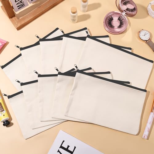 Vyuwast 20 Stück DIY Blanko Stoffbeutel, Stoff Federmäppchen mit Reißverschluss, Klein Stoffbeutel zum Bemalen, Mäppchen Reise Kosmetiktasche, Stofftasche für Schule Kindergeburtstag (20, Schwarz)