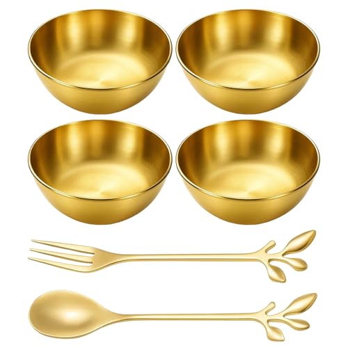 YREYBN 6 Pcs Gold Stainless Steel Dip Bowls, Small Bowls for Dips, Snack Bowls, Party Appetizers and Outdoor Picnics, Durable and Stylish Condiment Cups