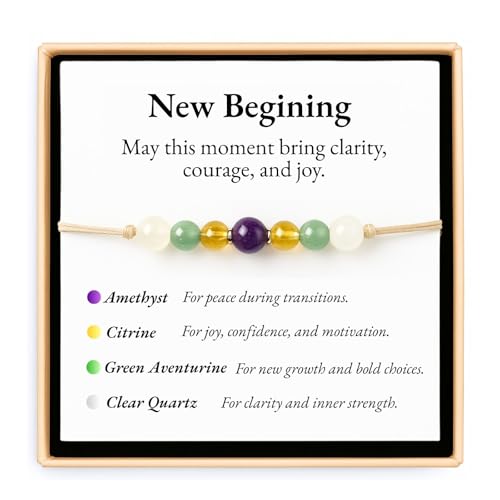 Natural Crystal Bracelet for New Beginnings – Inspirational Healing Stones Gift for Life Transitions, Graduation, Back to School, New Job – Motivational Jewelry for Women Men (New Beginning)