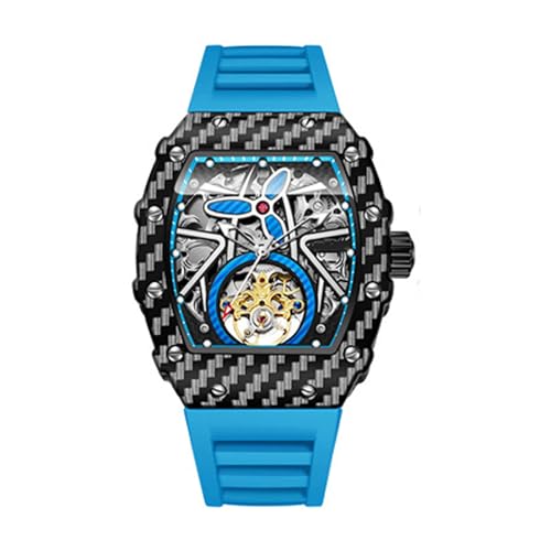 Zxarunas Reloj de pulsera mecánico en forma de barril, hueco e impermeable, correa de goma, luminoso, impermeable, para uso formal e informal