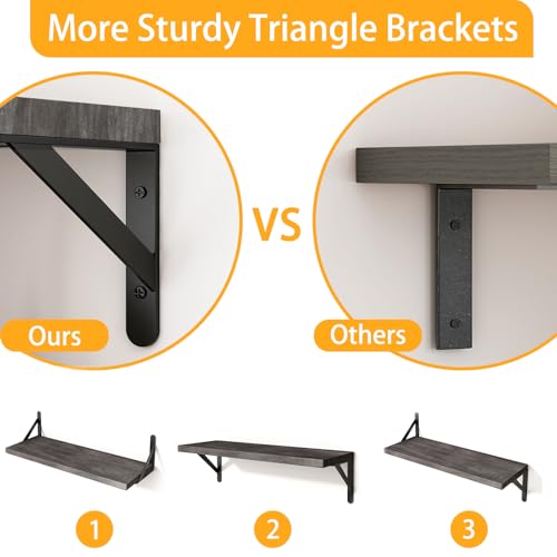 Image of YGEOMER Floating Shelves for Wall, Different Sizes Weathered Gray Wall Shelves for Living Room, Bathroom, Bedroom, Kitchen, Home Decor (Set of 4)